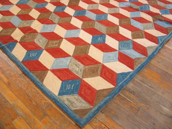 Contemporary american hooked rug — colorful 3-d cubes pattern - detail view 5