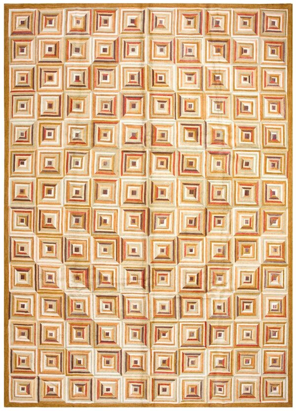 Contemporary american hooked rug — colorful geometric pattern