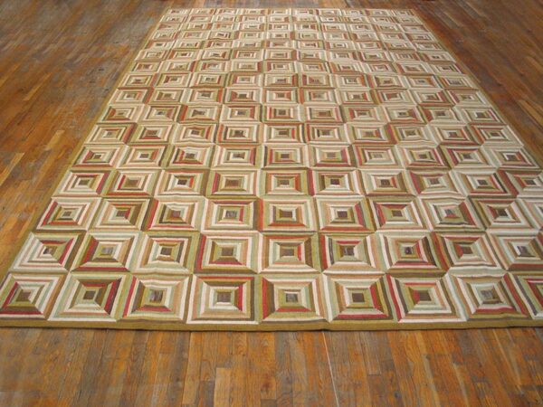 Contemporary american hooked rug — colorful geometric pattern - detail view 1