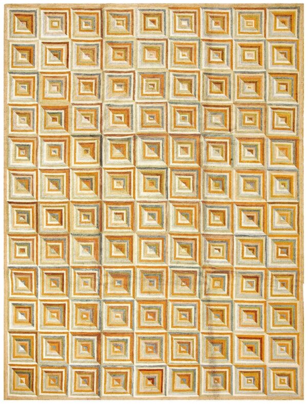 Contemporary american hooked rug — colorful geometric pattern