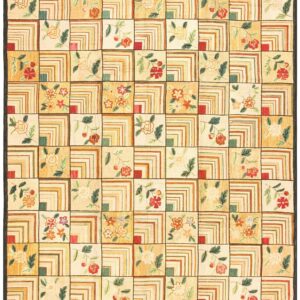 Contemporary American Hooked Rug â€” Folk Art Style, Beige Background