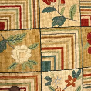 Contemporary American Hooked Rug â€” Folk Art Style, Beige Background - detail view 1