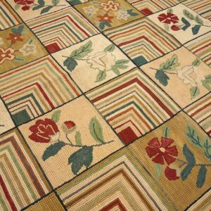 Contemporary American Hooked Rug â€” Folk Art Style, Beige Background - detail view 2