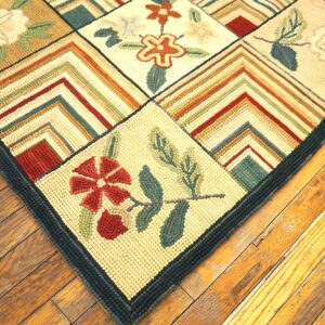 Contemporary American Hooked Rug â€” Folk Art Style, Beige Background - detail view 3