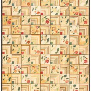 Contemporary American Hooked Rug — Folk Art Style, Beige Background
