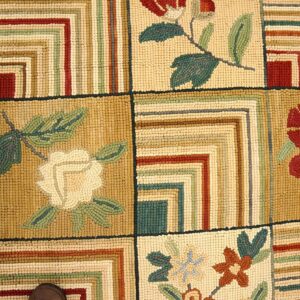Contemporary American Hooked Rug — Folk Art Style, Beige Background - detail view 2