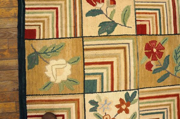 Contemporary american hooked rug — folk art style, beige background - detail view 2