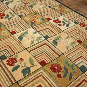 Contemporary American Hooked Rug — Folk Art Style, Beige Background - detail view 3