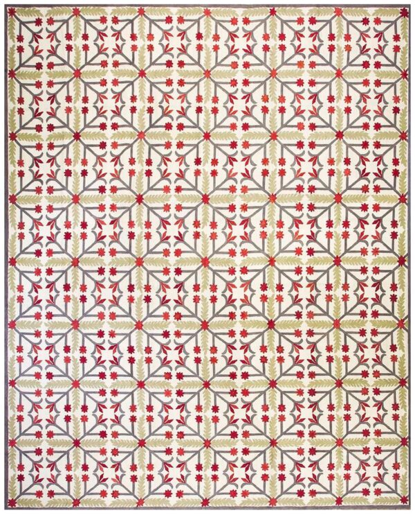 Contemporary american hooked rug — folk art style, white background