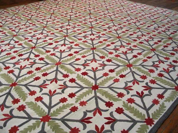 Contemporary american hooked rug — folk art style, white background - detail view 1