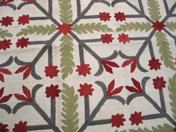 Contemporary american hooked rug — folk art style, white background - detail view 2