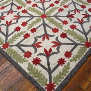 Contemporary American Hooked Rug — Folk Art Style, White Background - detail view 3