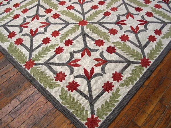Contemporary american hooked rug — folk art style, white background - detail view 3