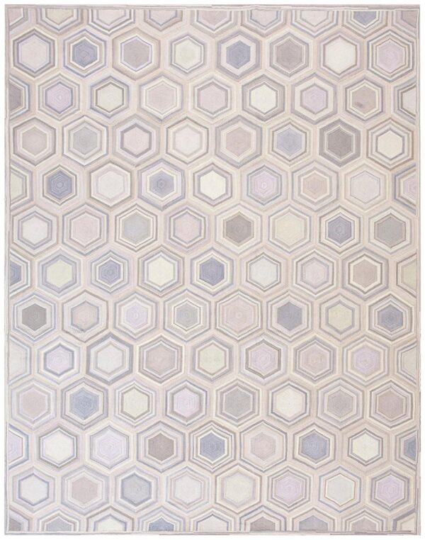Contemporary american hooked rug 8'ã—10' â€” gray hexagonal pattern
