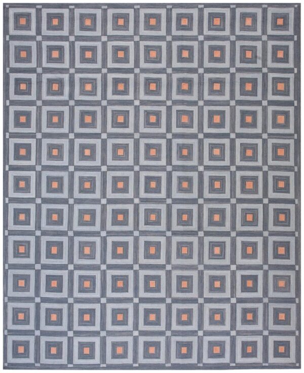 Contemporary american hooked rug 8'ã—10' â€” gray square pattern
