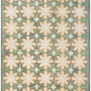 Contemporary American Hooked Rug â€” Green Color, Star Pattern