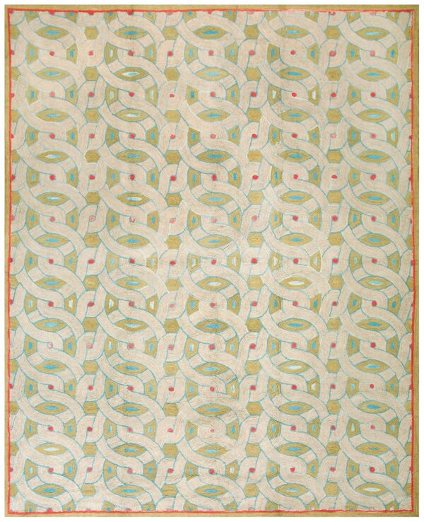 Contemporary american hooked rug — green modern design