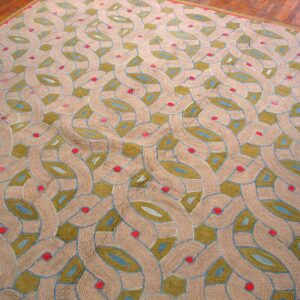 Contemporary American Hooked Rug — Green Modern Design - detail view 2