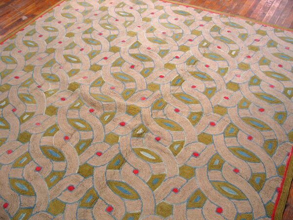 Contemporary american hooked rug — green modern design - detail view 2