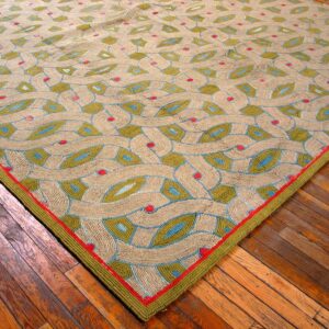 Contemporary American Hooked Rug — Green Modern Design - detail view 4