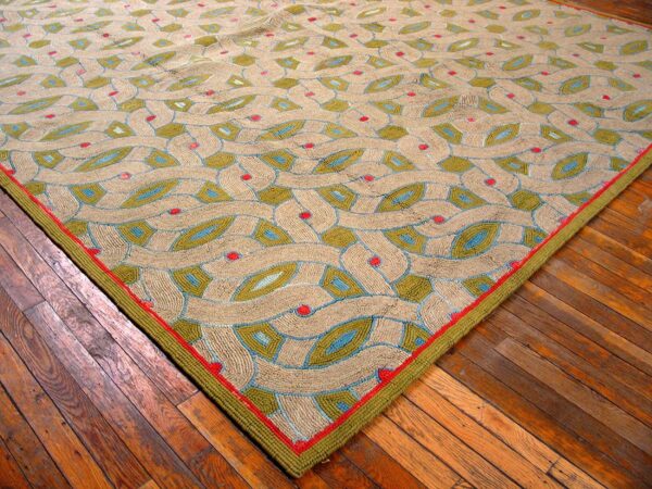 Contemporary american hooked rug — green modern design - detail view 4