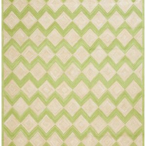 Contemporary American Hooked Rug — Green Zig Zag Pattern