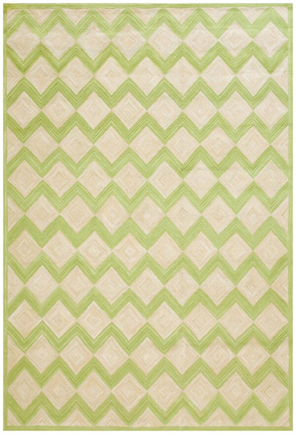 Contemporary american hooked rug — green zig zag pattern