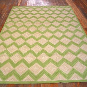 Contemporary American Hooked Rug — Green Zig Zag Pattern - detail view 1