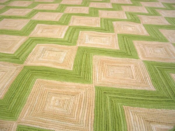 Contemporary american hooked rug — green zig zag pattern - detail view 2