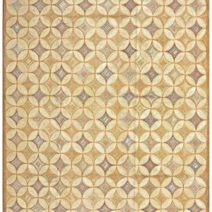 Contemporary American Hooked Rug — Ivory & Blue Geometric Pattern