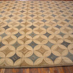 Contemporary American Hooked Rug — Ivory & Blue Geometric Pattern - detail view 3