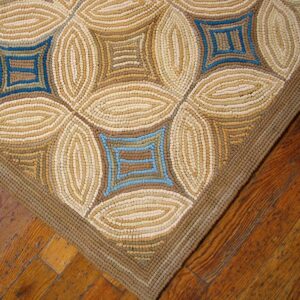 Contemporary American Hooked Rug — Ivory & Blue Geometric Pattern - detail view 5