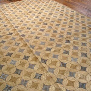 Contemporary American Hooked Rug — Ivory & Blue Geometric Pattern - detail view 6