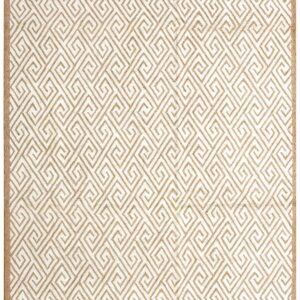 Contemporary American Hooked Rug — Ivory & Brown Geometric Pattern