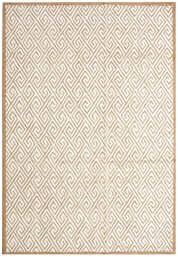 Contemporary american hooked rug — ivory & brown geometric pattern