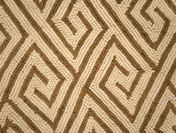 Contemporary american hooked rug — ivory & brown geometric pattern - detail view 2