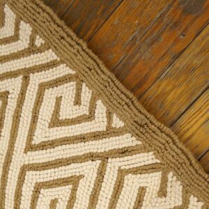 Contemporary American Hooked Rug — Ivory & Brown Geometric Pattern - detail view 3