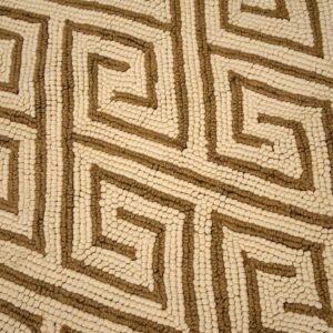 Contemporary American Hooked Rug — Ivory & Brown Geometric Pattern - detail view 4
