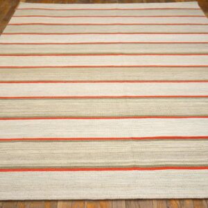 Contemporary American Hooked Rug 6'Ã—9' â€” Ivory & Orange Stripe - detail view 1