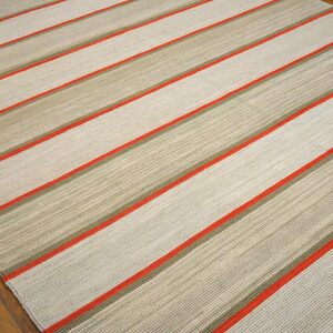 Contemporary American Hooked Rug 6'Ã—9' â€” Ivory & Orange Stripe - detail view 2