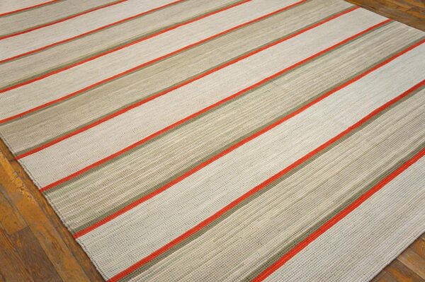 Contemporary american hooked rug 6'ã—9' â€” ivory & orange stripe - detail view 2