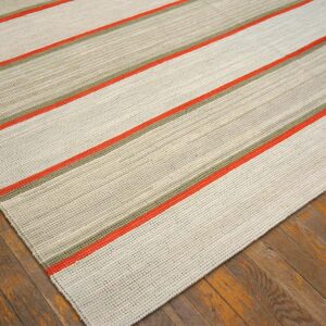 Contemporary American Hooked Rug 6'Ã—9' â€” Ivory & Orange Stripe - detail view 3