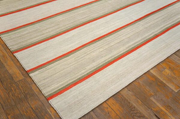 Contemporary american hooked rug 6'ã—9' â€” ivory & orange stripe - detail view 3