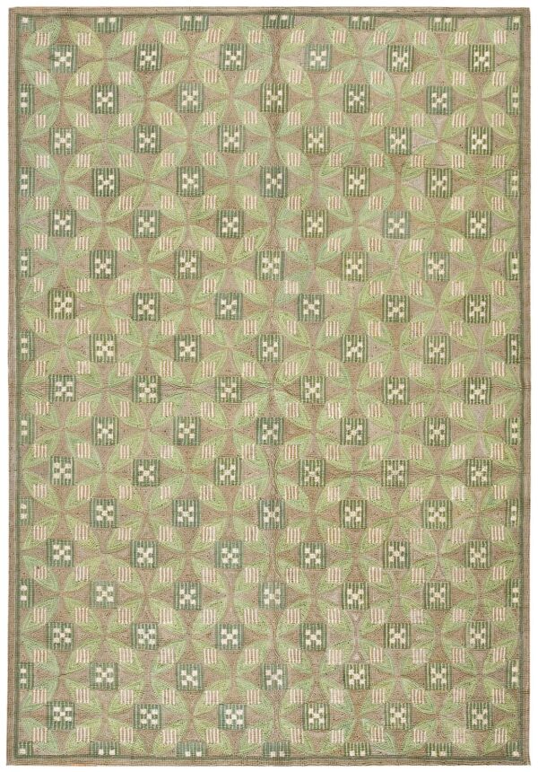 Contemporary american hooked rug — light green, folk art style