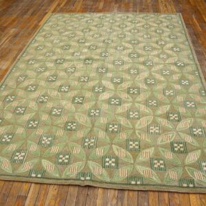 Contemporary American Hooked Rug — Light Green, Folk Art Style - detail view 1