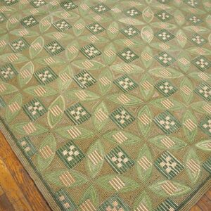 Contemporary American Hooked Rug — Light Green, Folk Art Style - detail view 2