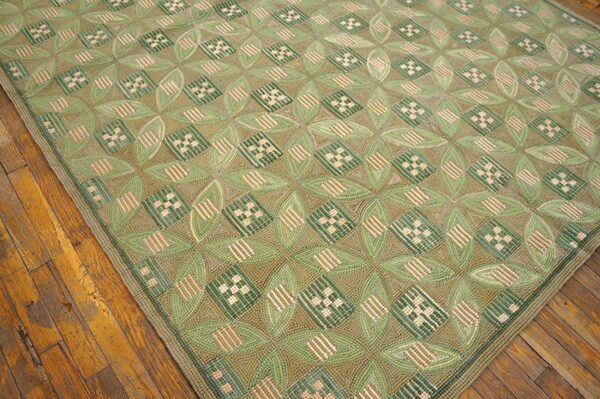 Contemporary american hooked rug — light green, folk art style - detail view 2