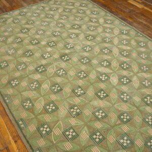 Contemporary American Hooked Rug — Light Green, Folk Art Style - detail view 3