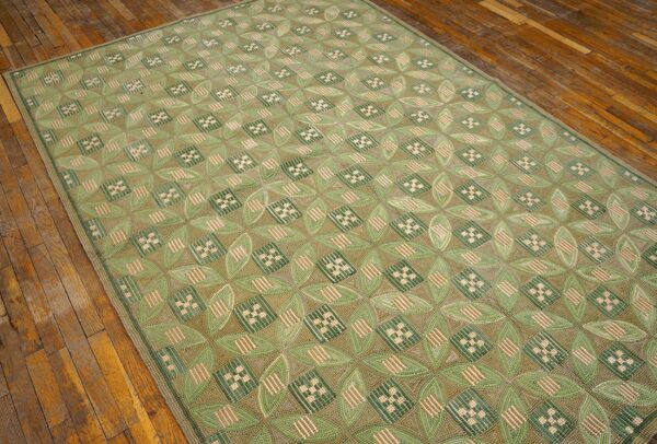 Contemporary american hooked rug — light green, folk art style - detail view 3