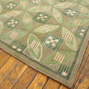 Contemporary American Hooked Rug — Light Green, Folk Art Style - detail view 5